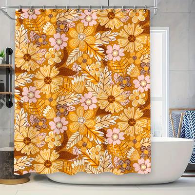 Yellow Floral Shower Curtain for Bathroom Decor Modern Abstract Print Fabric Waterproof Home Bath Shower Cellophane Rainfall Sho