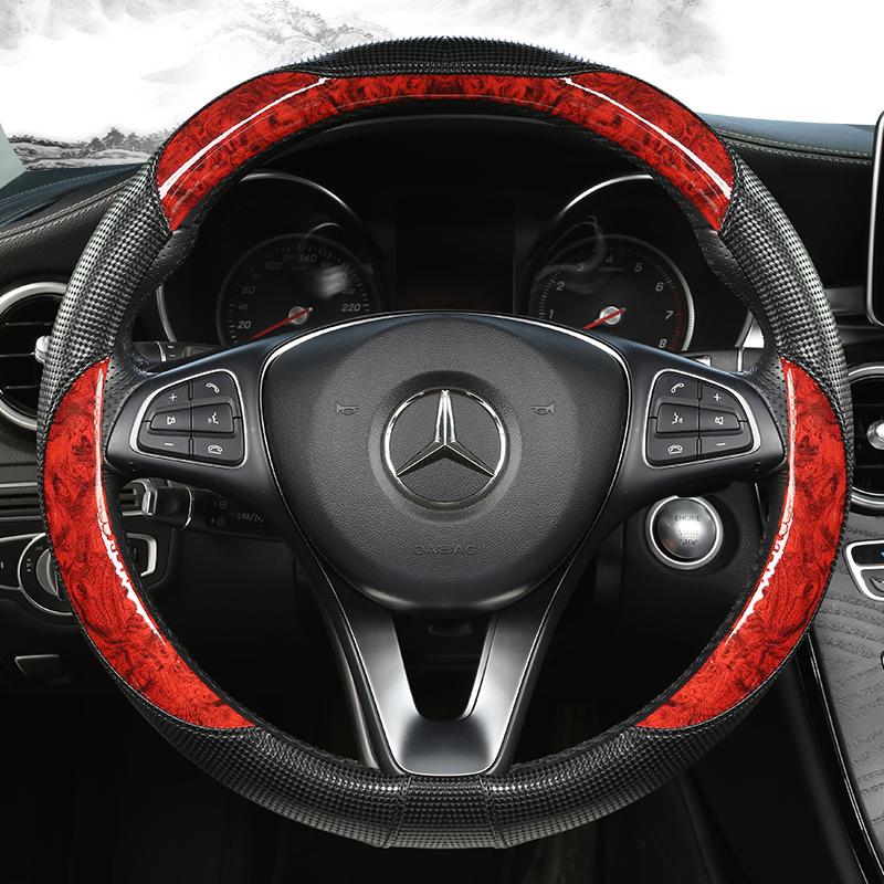 New Panda Peach Wood Steering Wheel Cover Anti-slip Wear Four Seasons Universal Round Handle Cover