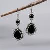 Vintage Black Stone Drop Earring Jewelry Geometric Triangle Hollow Ear Jewelry For Women Girls