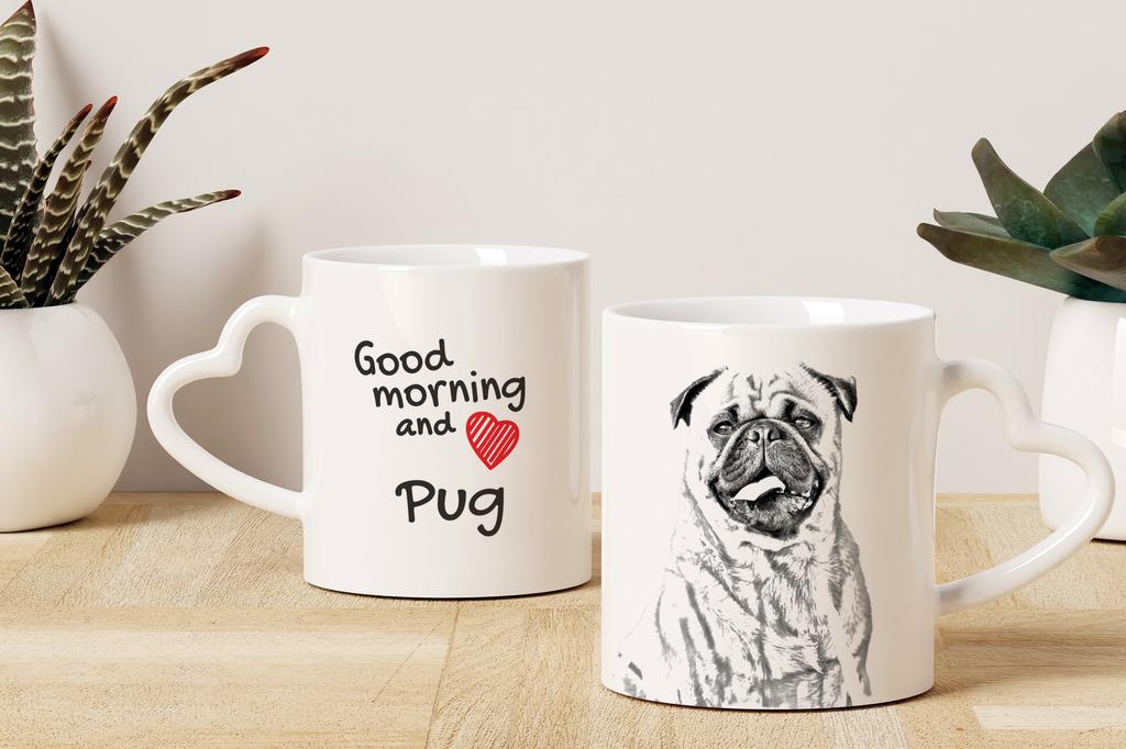 Pug - cup with a dog, adorable cup with a heart-shaped handle, universal gift from the Art-Dog brand