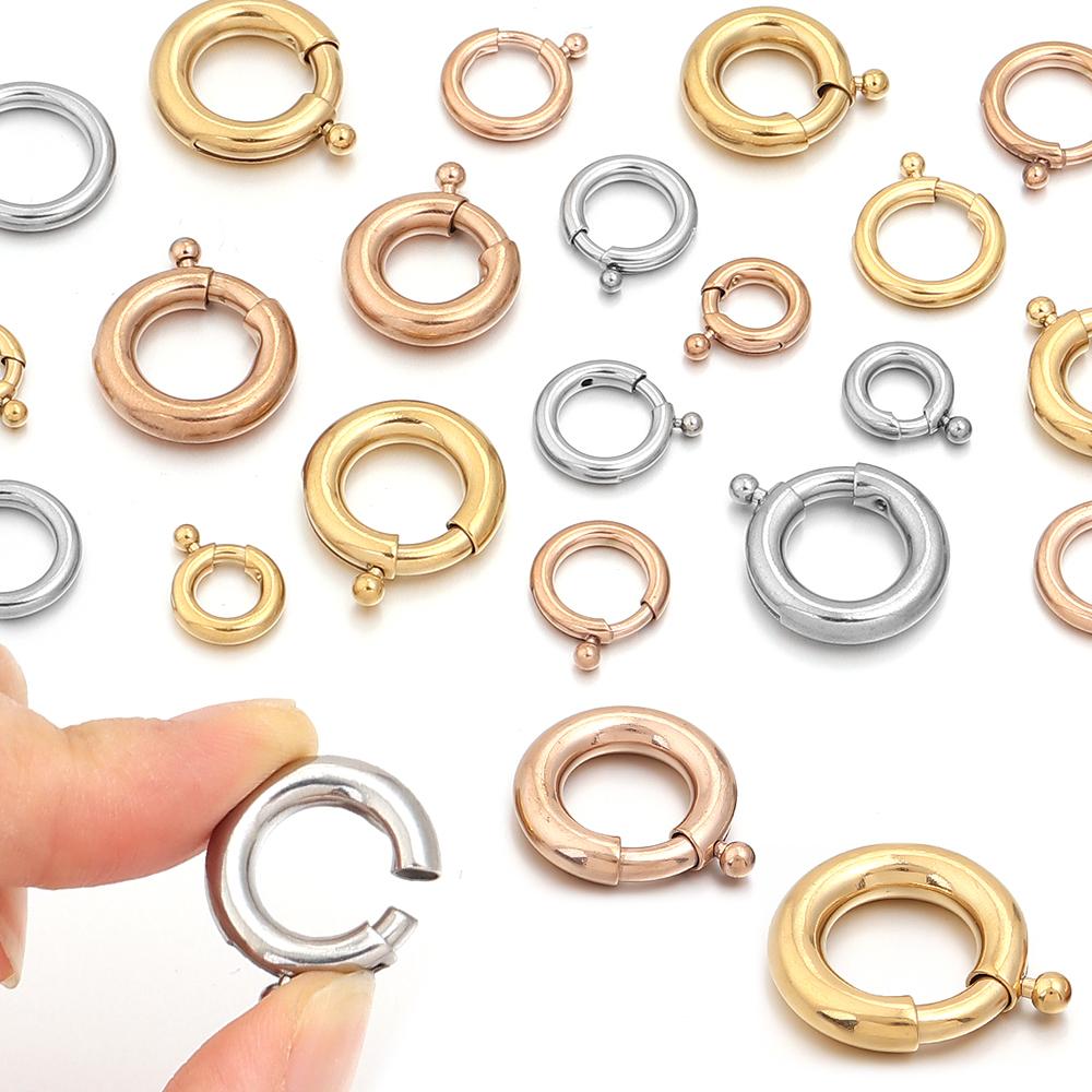 2Pcs Stainless Steel Spring Clasps Round Ring Clasps Hooks Jewelry End Connectors For DIY Handmade Bracelet Necklace Accessories