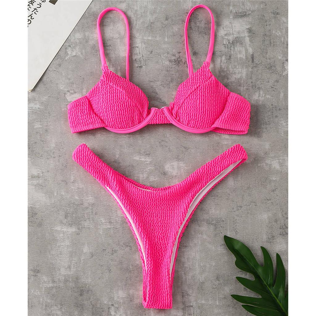 2026 New Ribbed Underwired Bikini Female Swimsuit Women Swimwear Two-pieces Bikini Set Thong Bather Bathing Suit Swim V2697