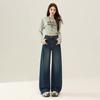 Retro Blue Wide-leg Jeans Women's Autumn New Straight Loose High-waisted Elastic and Thin Floor-mopping Pants