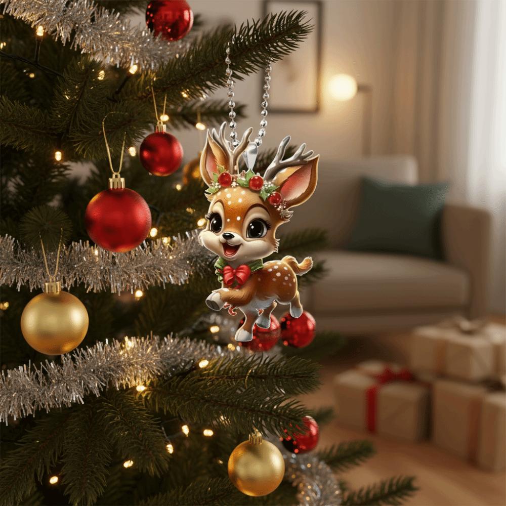 Mignon Pendentif Suspendu Cerf de Noël Plat 2D Modèle Cerf Acrylique Ornement Suspendu Sapin de Noël Porte-clés Cerf Charms Sac