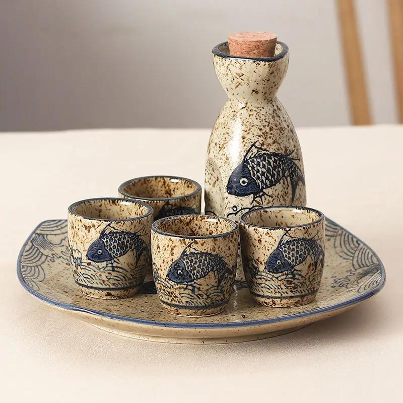 Wine Warmer Japanese Sake Pot Handmade Ceramic Cup Set Antique Wine Dispensing Pot Hot Pot Vintage Baijiu Cup Spirits Cup