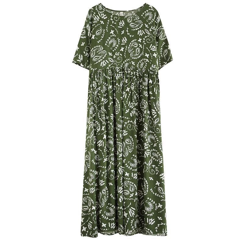 Short Sleeve Plus Size Cotton Vintage Floral New In Dresses for Women Casual Loose Long Summer Dress