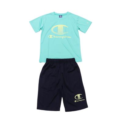 Champion Kortärmad Rund Hals Träningsoverall med Tryckt Logotyp Gummi Basic Lätt Storlek 110 Barn (2-delat set), Snabbtorkande, broderad, tryckt, t-shirt &