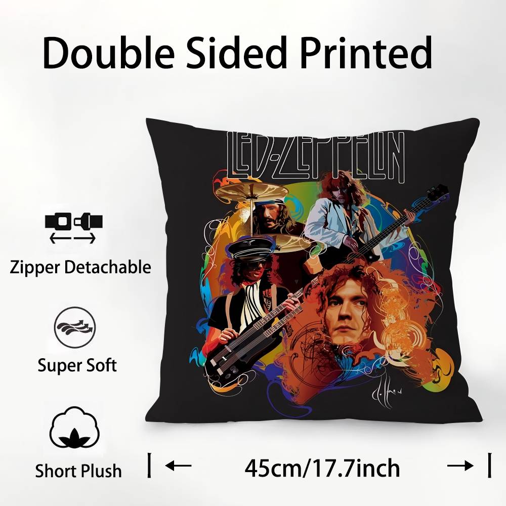 Band L-Led Z-Zeppelin Pillow Case Square Double‑Sided Print Cushion Case For Sofa Home Bedchamber Decor Gift