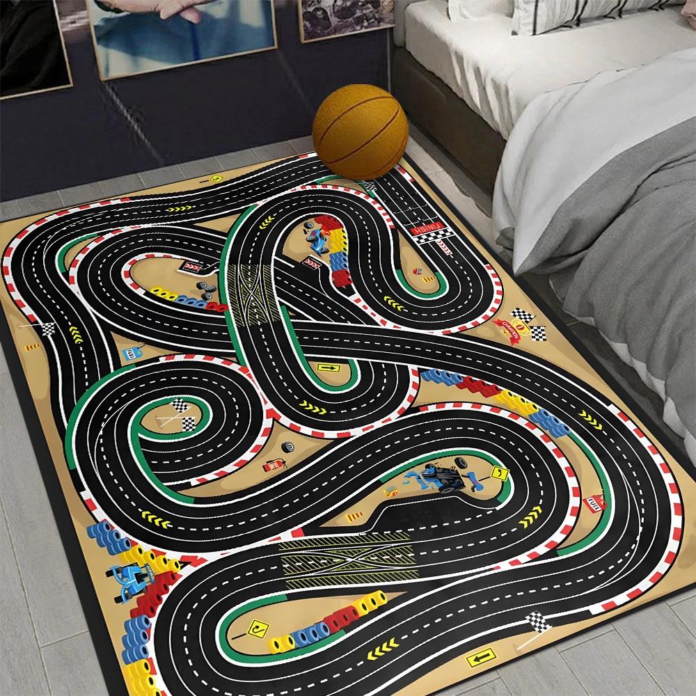 

Race Track Rug: Toy Car Racetrack Speedway Design, Kids Room Decor, Living Room Home Decor Sofa Rug Bedroom Bedside Floor Mat 40x60cm