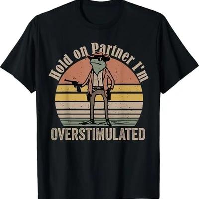 Hold On Partner Im Overstimulated Cowboy Frog Vintage Tshirt
