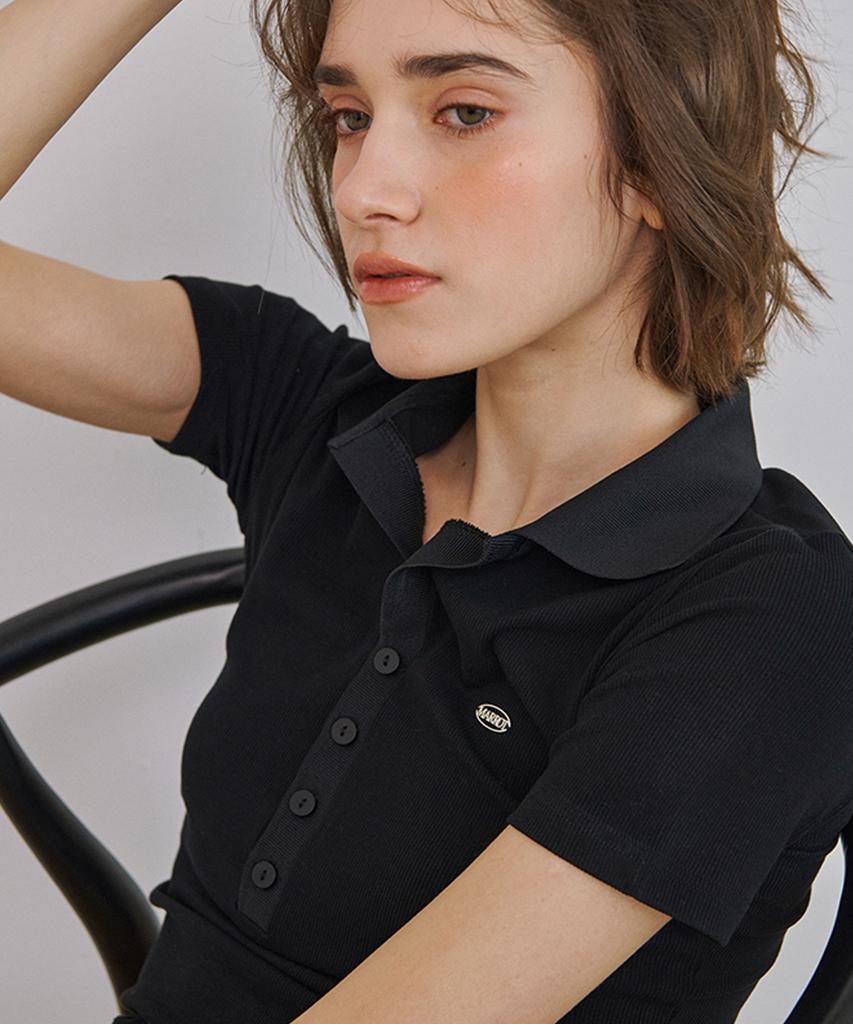 MARROT Slim Button Collar T-Shirt_Black