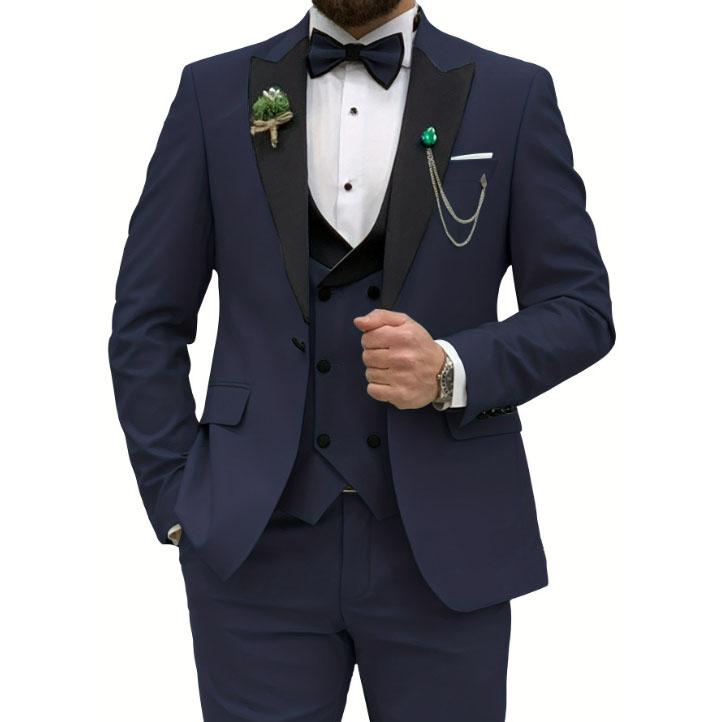 3 Pieces Men's Suits Royal Blue Men Slim Fit Double Breasted Suit Wedding Prom Party Business(Blazer Vest Pants)