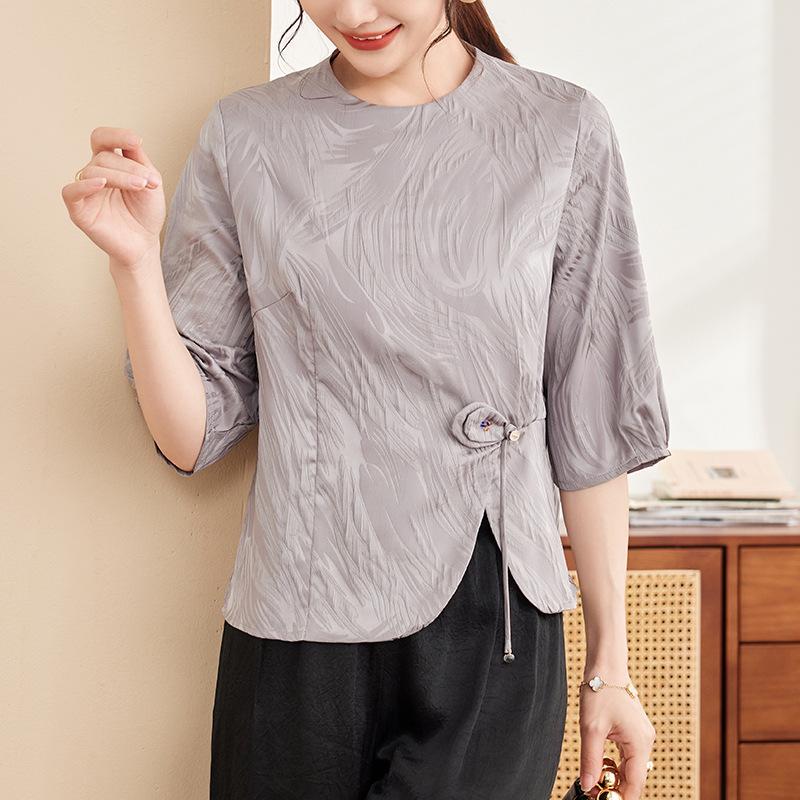 Chiffon Blouse: Stylish Summer T-Shirt for Middle-Aged and Petite Women XXL серый