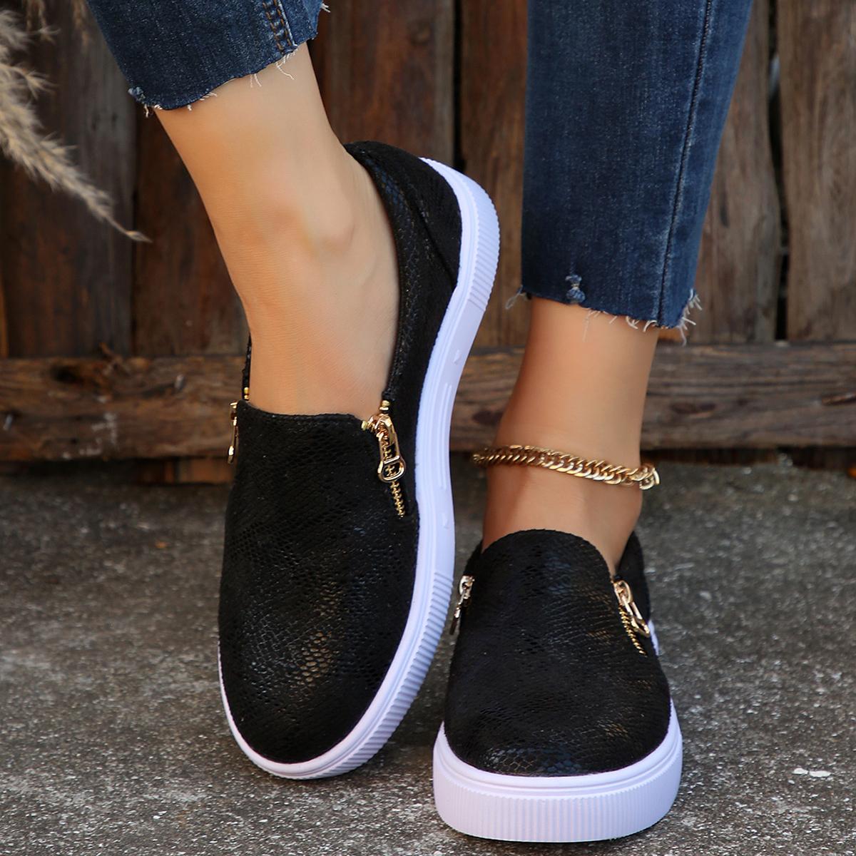 

Модные кроссовки нового стиля Женские вулканизированные туфли Повседневные с боковой молнией Женские теннисные кроссовки класса люкс для женщин Zapatos Mujer 43 чёрный