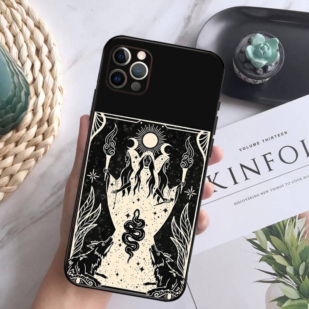 Occult Witchcraft Moon Gothic Witch Phone Case For iPhone 16,15,14,13,12 Mini 11 Pro XR,X,XS,MAX 7,8 Plus Cover Soft Black