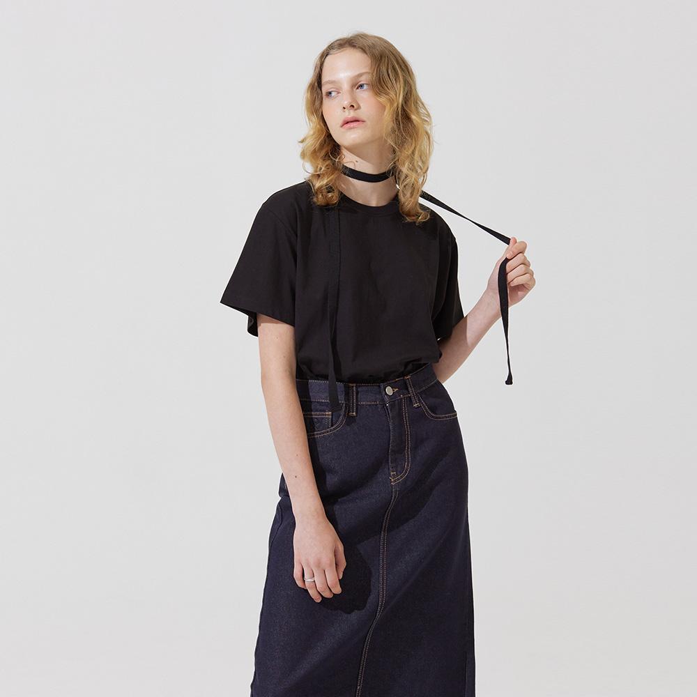 ADAUL Basic Ribbon Choker T-Shirt Set - Black