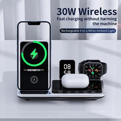 Bezprzewodowa ładowarka dokująca 4 w 1 budzik szybka ładowarka stojak dla iphone 14 13 12 dla iWatch Airpods stacja ładująca do telefonu komórkowego