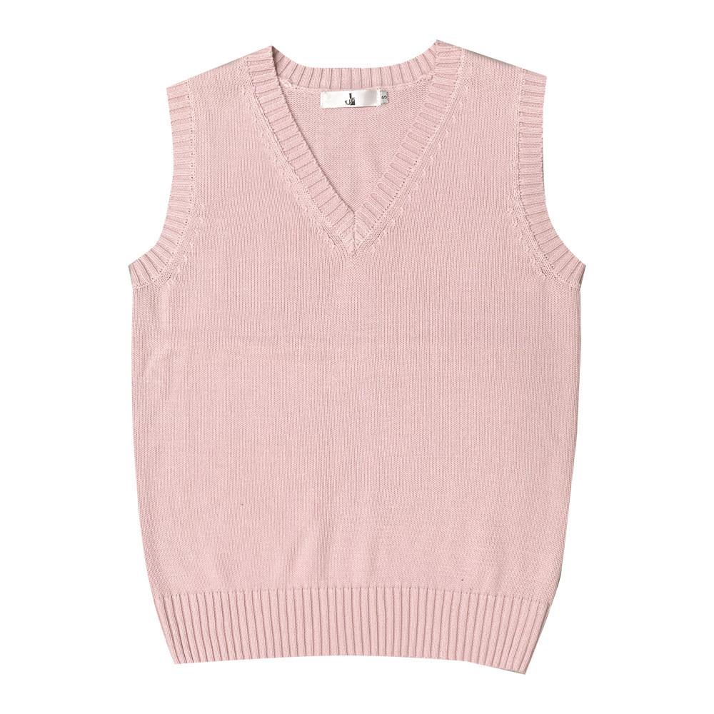 Cotton Knit Vest For Women With Vneck Pure Color Fall Winter College Style Gift Pink,XS