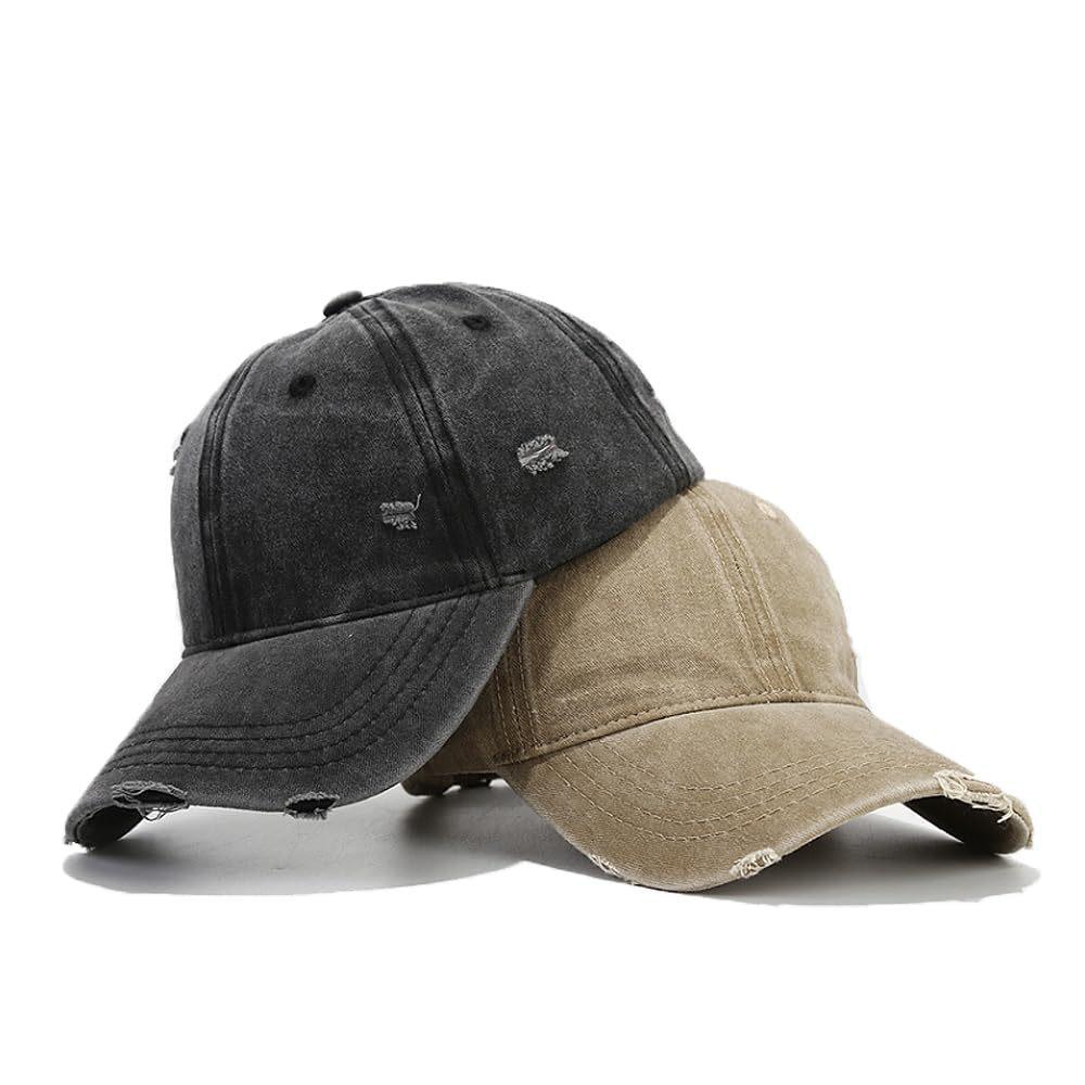 12-Color Distressed Pure Cotton Baseball Cap - Outdoor Versatile Plain Design