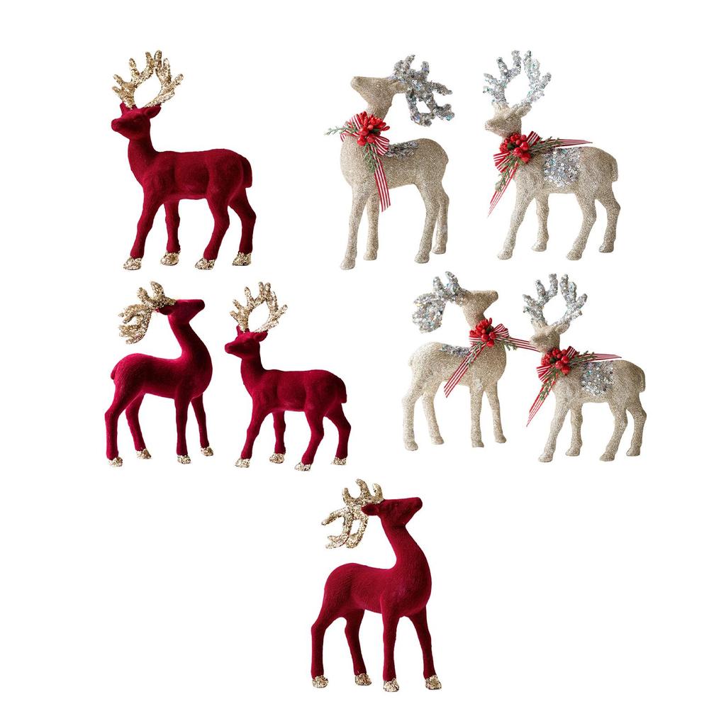 Reindeer Statues Christmas Ornaments Flock Plastic Deer Figurines Table Centerpiece for Home Decoration Ornaments Christmas