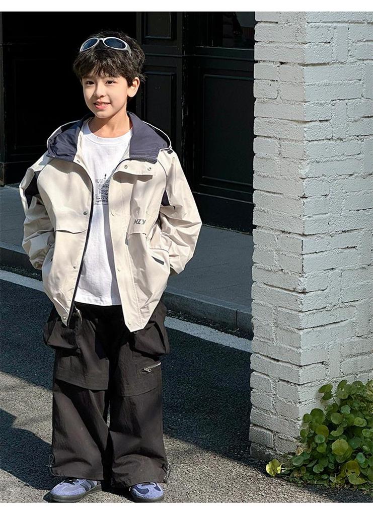Boys' 2026 Spring Hooded Windbreaker for Outdoor Sports