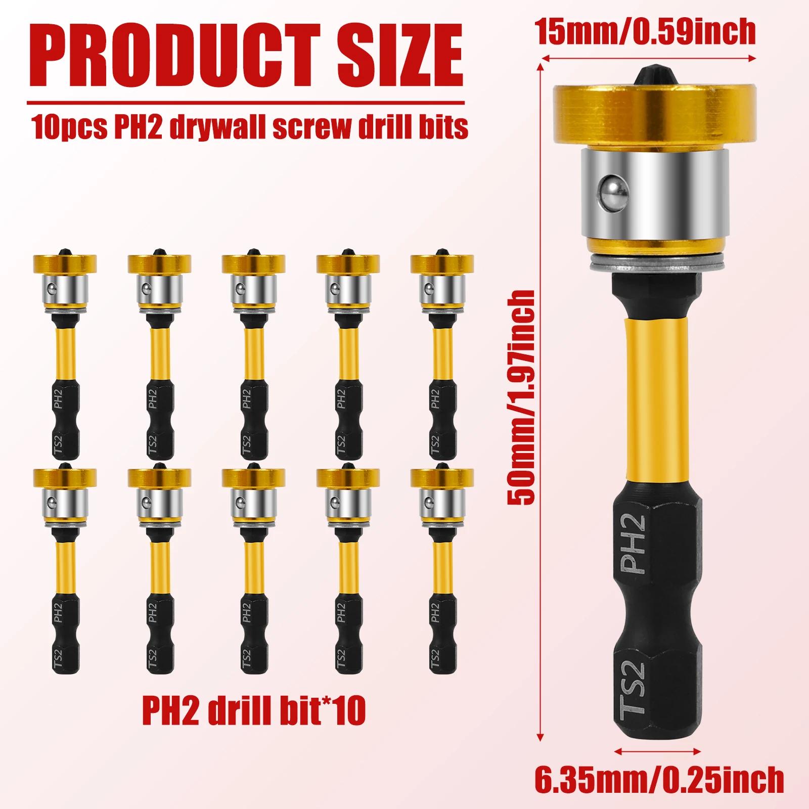 

10pcs Magnetic Positioning Screwdriver Bits PH2 Bits Drywall Screw Setter 50mm PPlasterboard Screws Locating Batch Head Drilling 10pcs жовтий