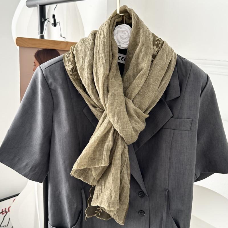 Cotton and linen scarf atmosphere lace embroidered scarf silk scarf fashion versatile literary scarf small shawl