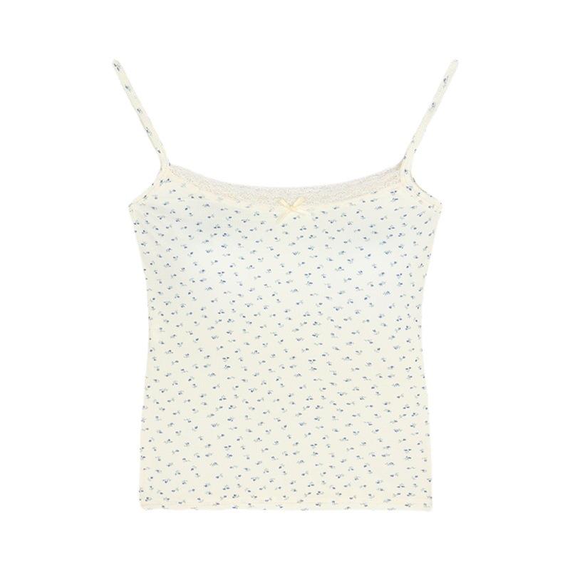 Sweet & Spicy Blue Lace Trim Floral Camisole with Chest Pads for Women