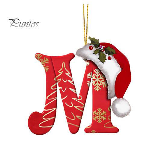 

26 букв, елочные украшения, рождественские буквы алфавита с подвеской в виде шапки Санты, акриловое подвесное украшение для домашнего офиса, автомобиля, декор M