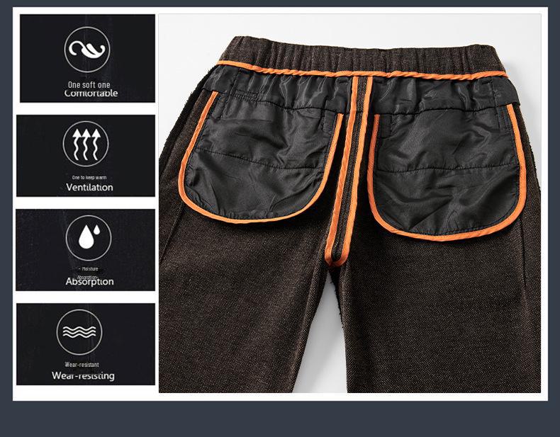 Pantaloni bărbătești de iarnă din lână șenilă elastici business casual - Antirid, fără călcare, calzi, groși și drepți.