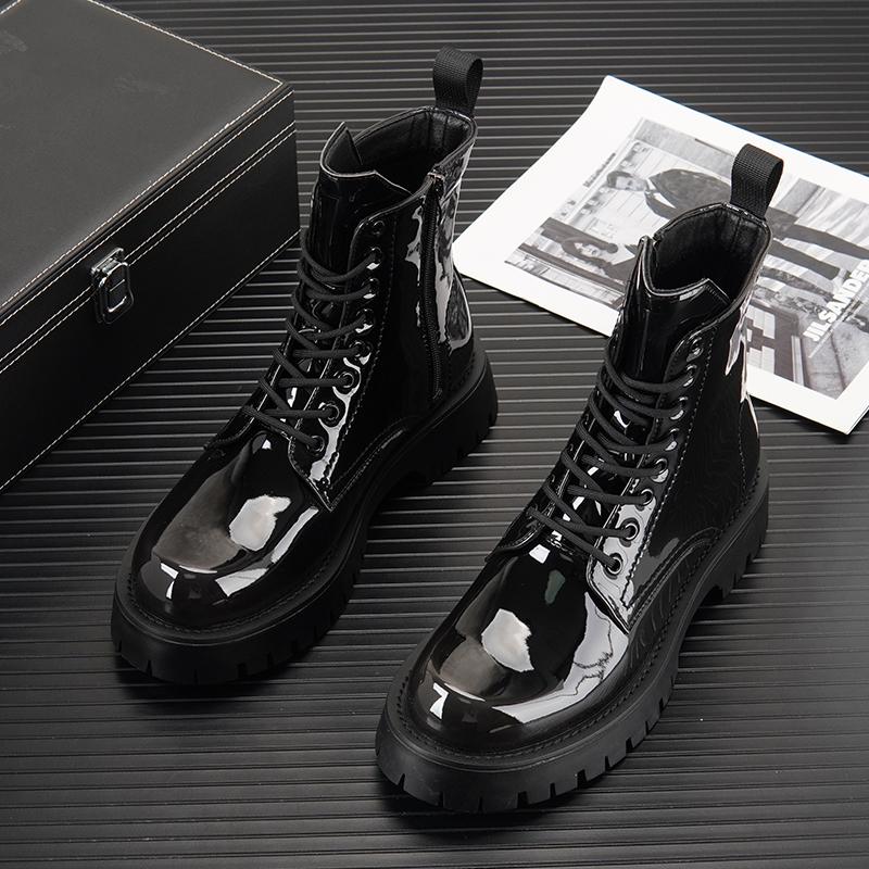 British Style Men Casual Stage Nightclub Dresses Patent Leather Boots Tide Platform Shoes Autumn Winter Boot Cowboy Ankle Botas