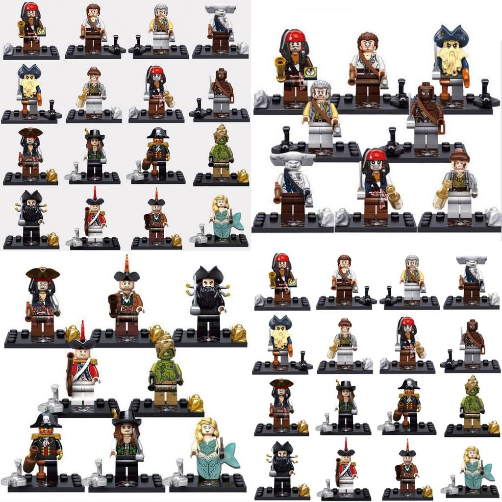 Caribbean Pirates Building Blocks Set 8pcs Minifigures With Mermaids Educational Toy