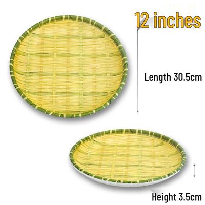 Kangmo Melamine Bamboo Weave Green Edge Flat Plate