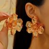Vintage Metal Big Flower Shaped Stud Earrings for Women Exaggerated Gold Color Floral Statement Earrings Holiday Zircon