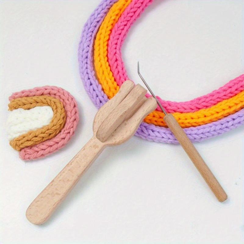 2pcs Knitting Fork and Needle Kit Wooden Hand Weaving Ancient Cording Tool Wooden Lucet Fork Weaving Needle