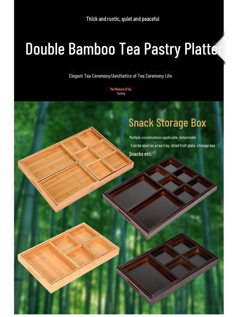 Bamboo and Wood Tea Snack Tray - 9-Grid Walnut Design for Living Room Pastries and Snacks