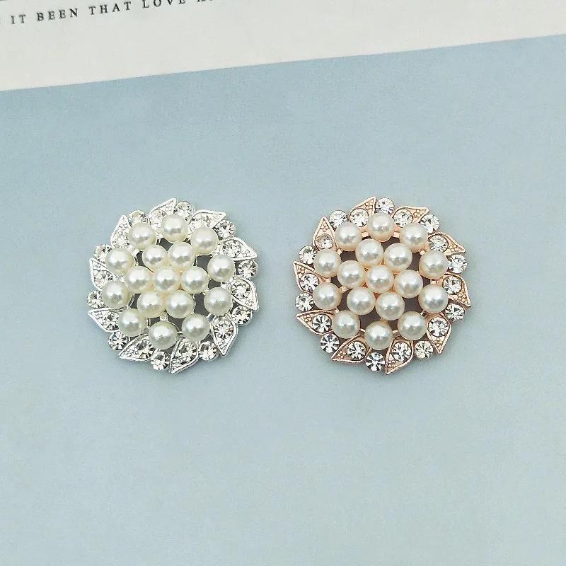 5pcs Rhinestones Buttons Flat Back Ivory Pearl Craft Making Accessories Wedding Invitation Card