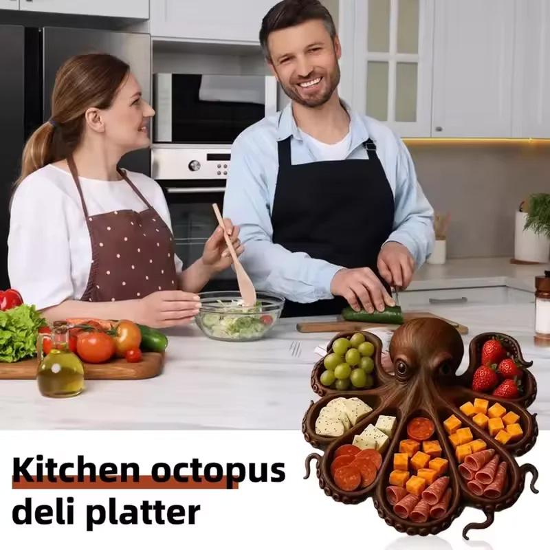 1Pc Wood Furnishings Snacks Personalized Cooked Food Platter Fun Fruit Home Decorative Octopus Shape Kitchen