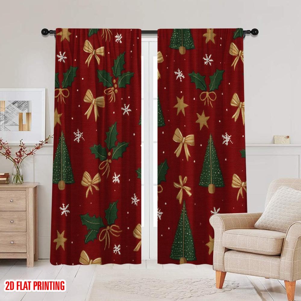 2pcs,2D Plane Printing Curtain Fabric Adorable Santa Hat & Scarf Versatile Fabric (without Rod) Versatile All Perfect for