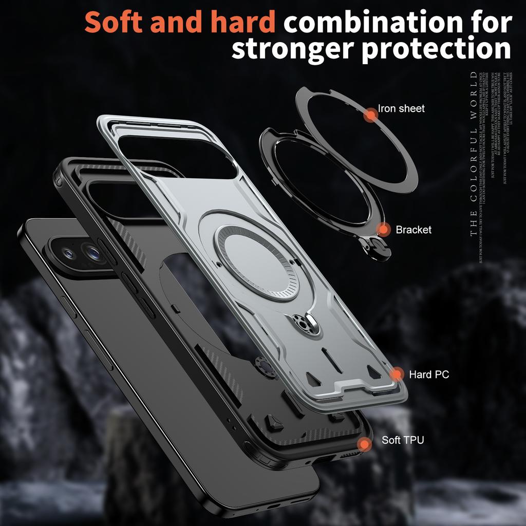 Shockproof Bumper For Google Pixel 9 Pro XL 9A Magnetic Ring Fold Bracket Phone Case For Google Pixel 10 Pro XL Dual Layer Cover