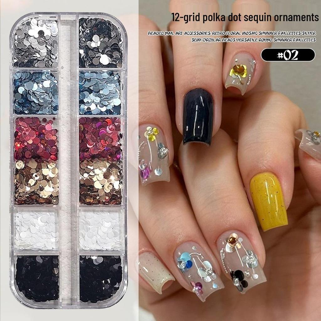 Polka Dot Retro Patchwork Sequin Nail Art Decorations - Silver Beads and Versatile Designs