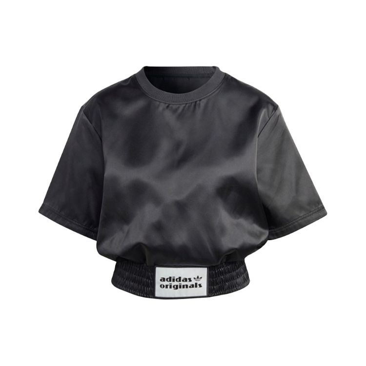 adidas Originals Women s Satin Short Sleeve Cropped T-Shirt Black IC8540 XXS