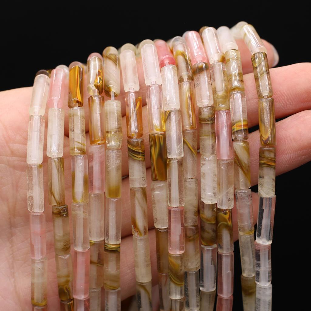 1 Strand Natural Stone Beads Long Cylindrical Crystal Quartz Agate Loose Spacer Beads for Jewelry Making DIY Necklace Bracelet Accessories 7x13 Mm