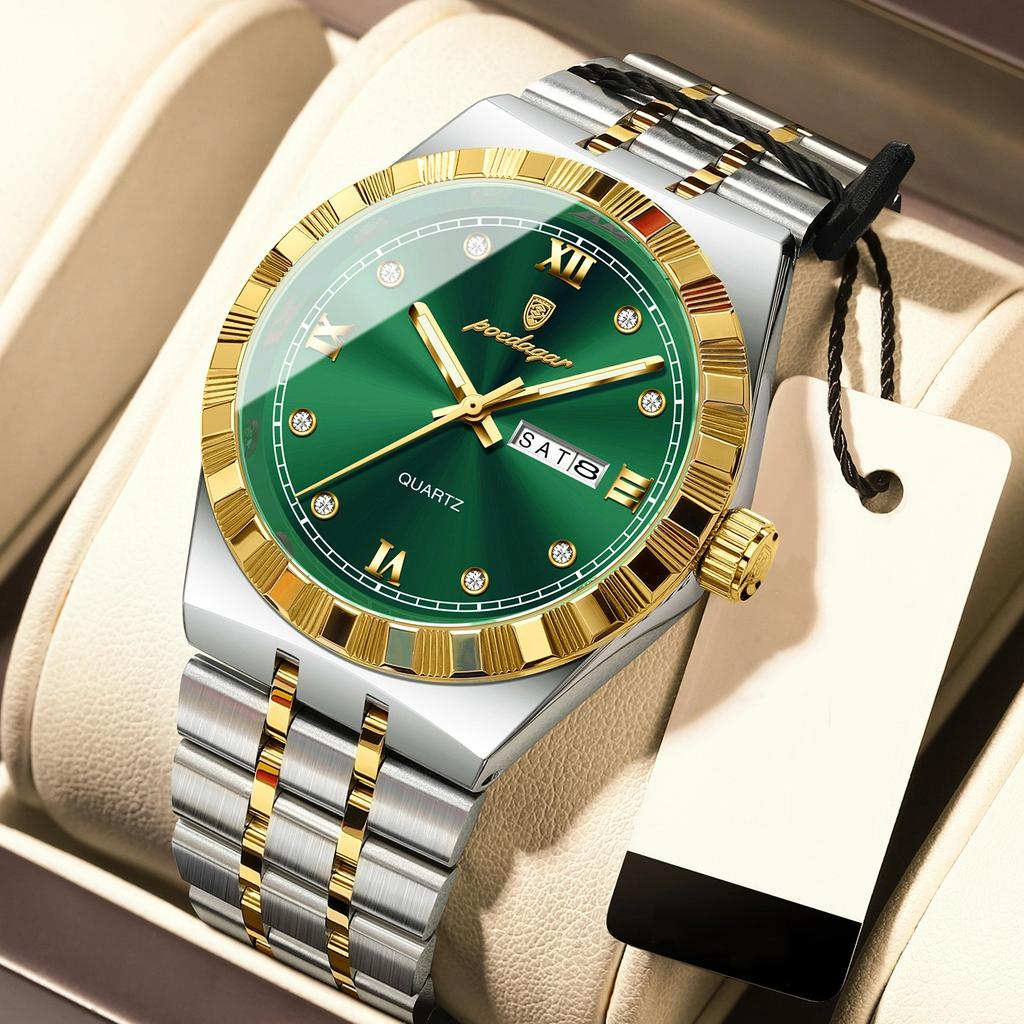 POEDAGAR Original Military Man Wristwatch Quartz Week Date Watch For Men Waterproof Luminous Stainless Steel Men's Watches