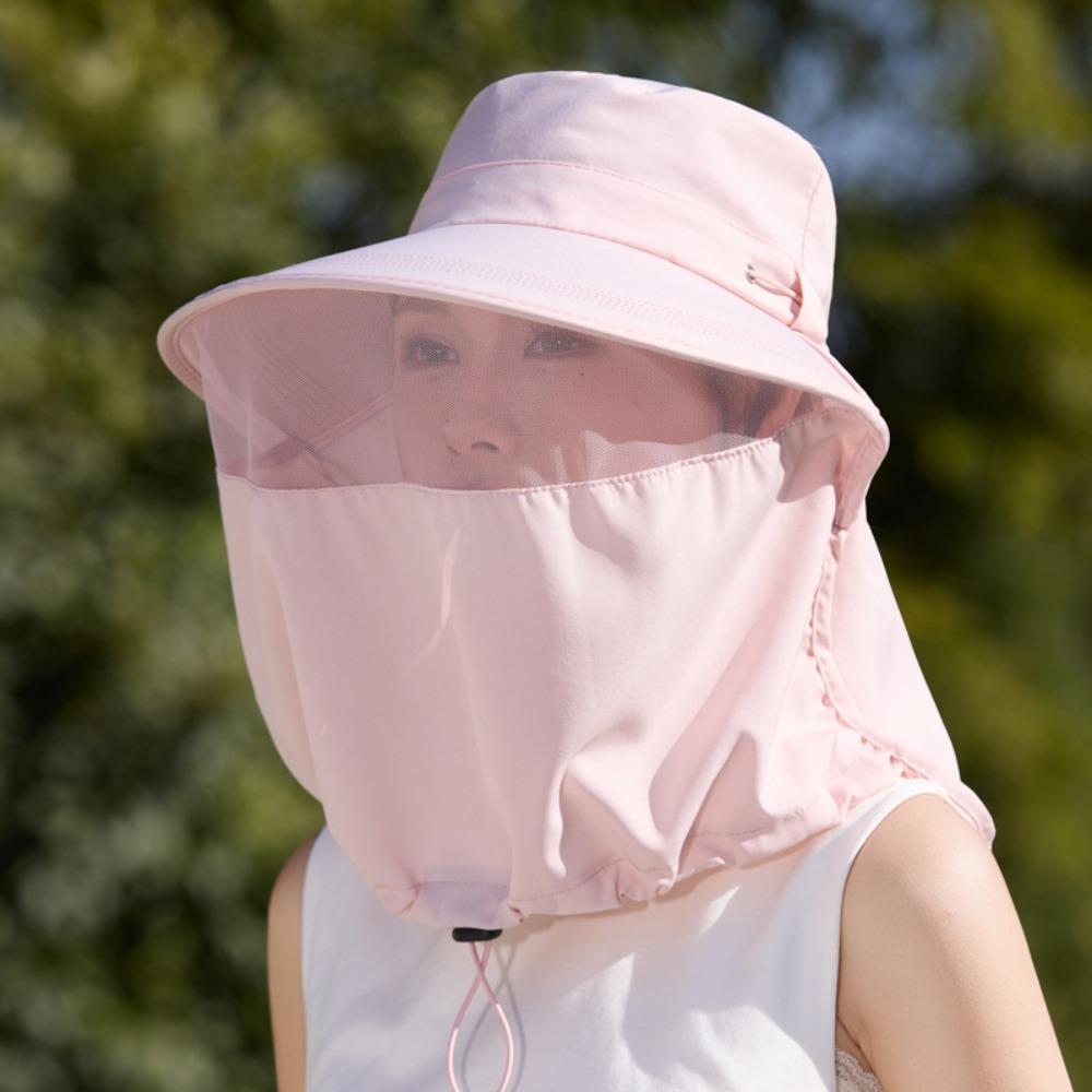 

Solid Color Fisherman Hat Adjustable Shawl Mask Hat Fashion Picking Tea Hat Spring розовый