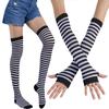 (Projector)Fashion Striped Cotton Long Tube Seven Rainbow Gloves + Socks Combination