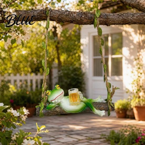 Figure da appendere per esterni, Rana creativa su un'altalena, Ornamento, Carina Decorazione da Giardino in Resina per Alberi, Decorazione Patio Balcone, Statua Micro-Paesaggio Fatina