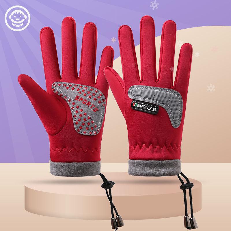 Children's Thermal Gloves Winter Middle and Older Children's Fleece Anti-skid Protection Windproof