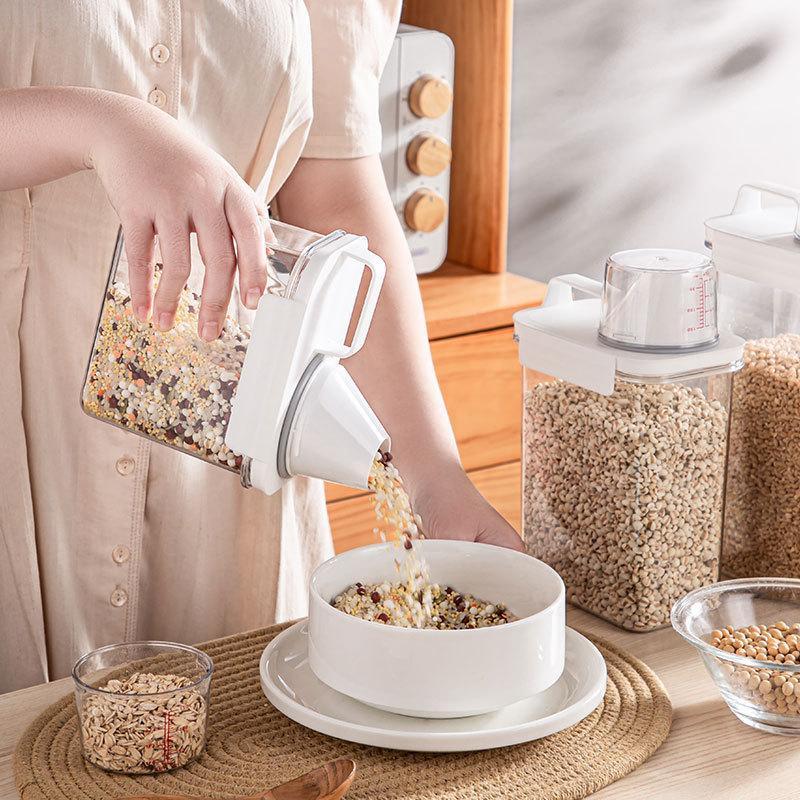 Plastic Food Storage Containers With Sealed Lids And Measuring Cup For Kitchen Rice Cereal Dry Food