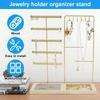 5-Tiers Earring Display Holder Stand Metal Necklace Bracelet Anklet Stud Earring Jewelry Storage Organizer Wooden Base Stand